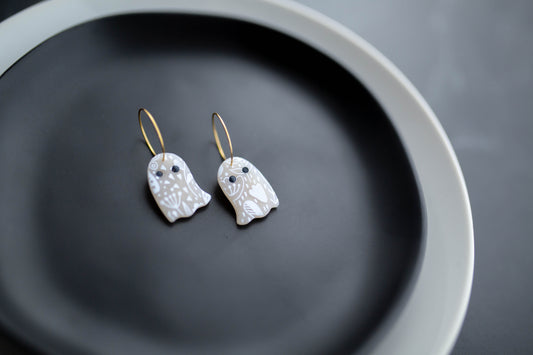 Clay Earrings | Floral Ghost Hoops | Boo Collection