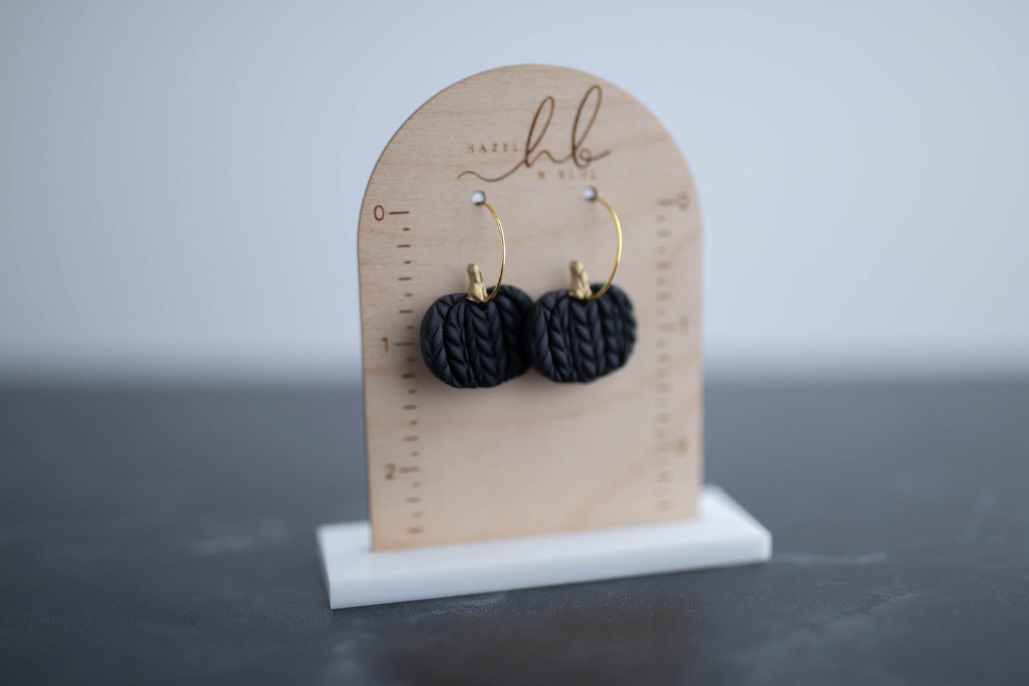 Clay Earrings | Black + Gold Pumpkin Hoops | Boo Collection