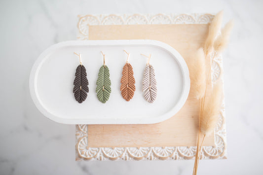 Clay Earrings | Feather Dangles | Cozy Cowgirl Collection