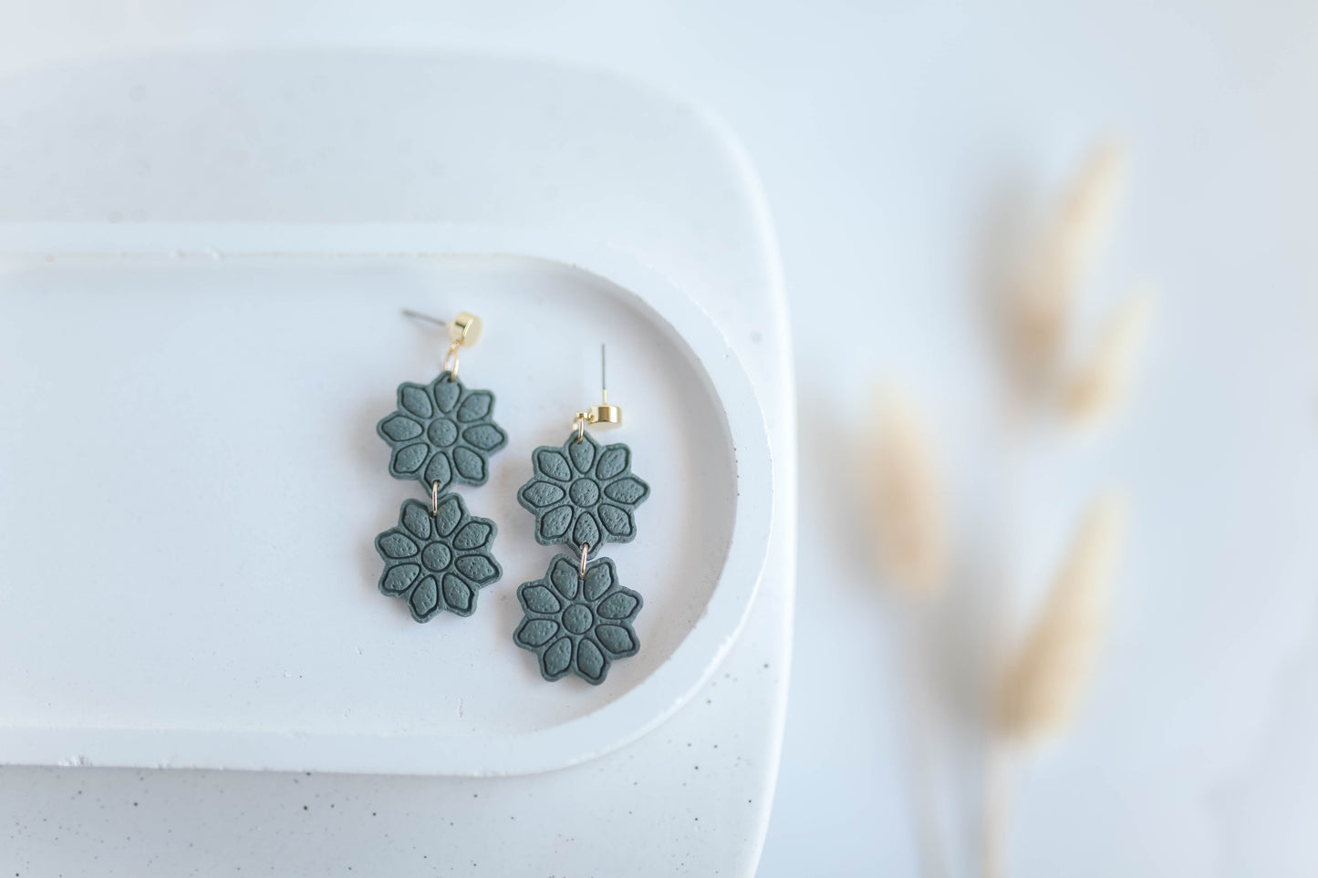 Clay Earrings | Boho Double Bloom Dangles | Autumn Vibes Collection