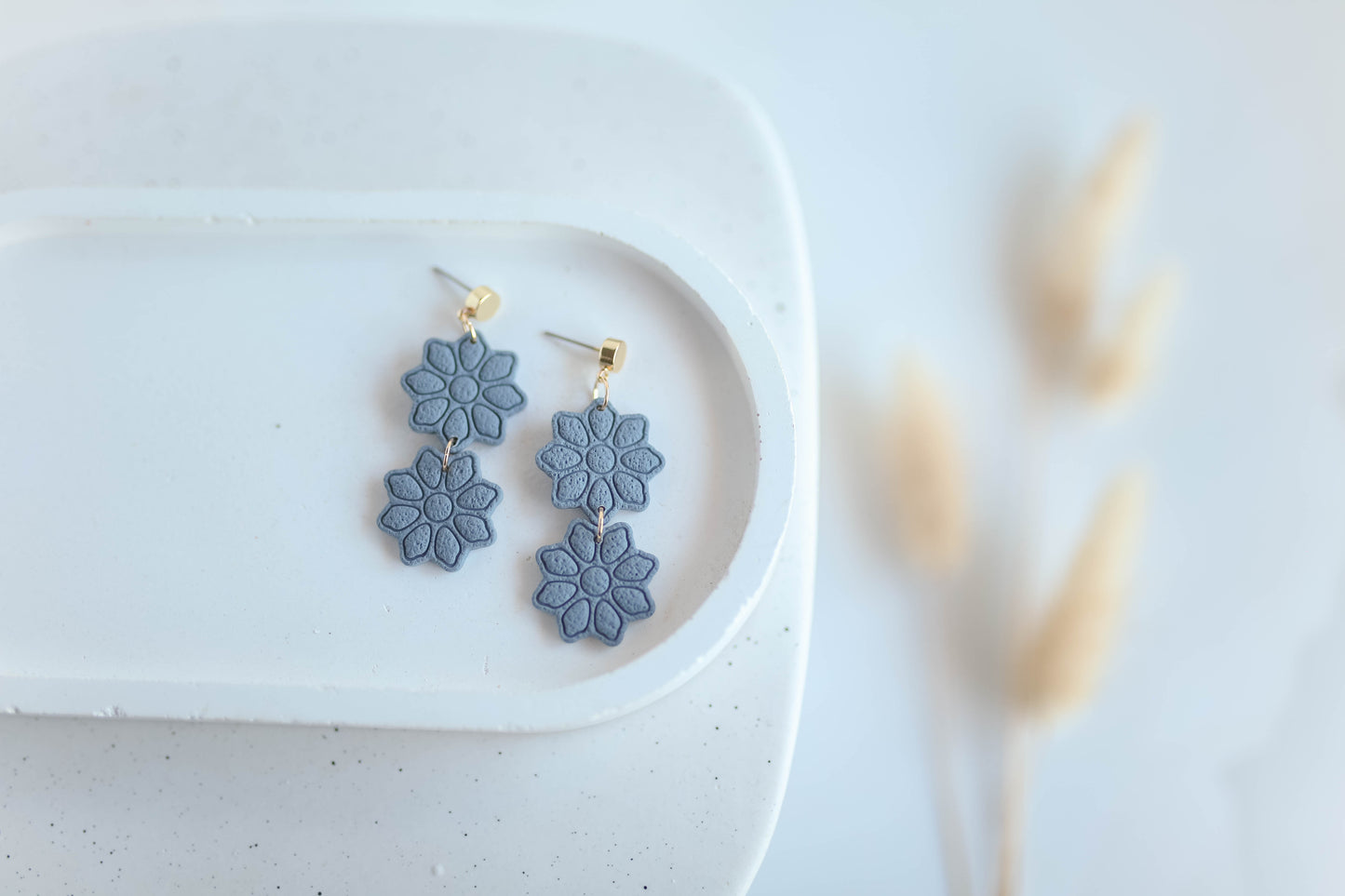 Clay Earrings | Boho Double Bloom Dangles | Autumn Vibes Collection