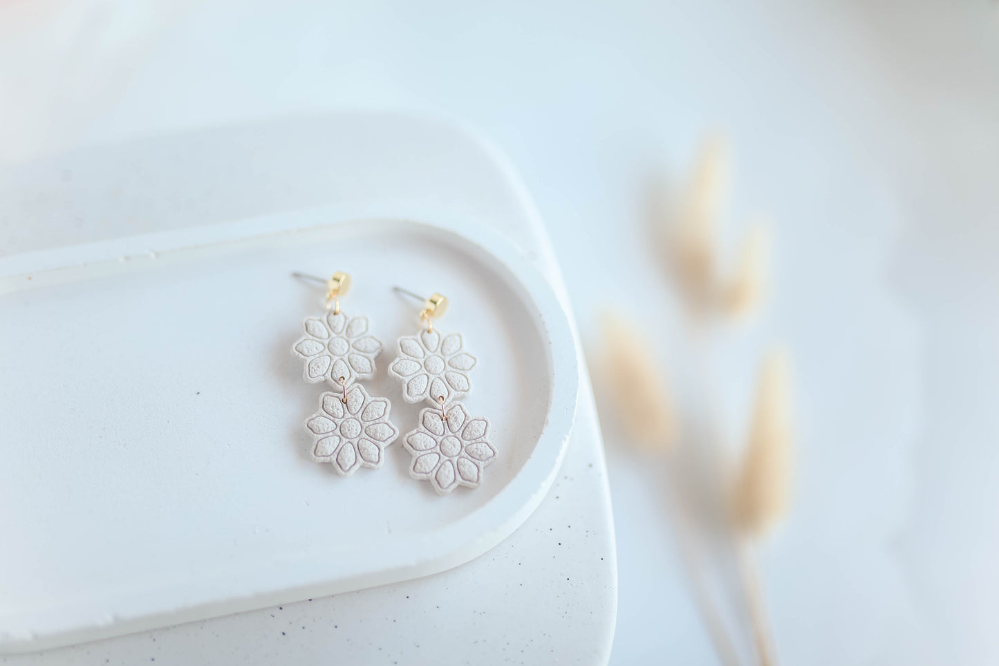 Clay Earrings | Boho Double Bloom Dangles | Autumn Vibes Collection