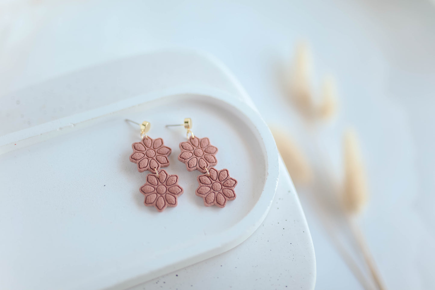 Clay Earrings | Boho Double Bloom Dangles | Autumn Vibes Collection