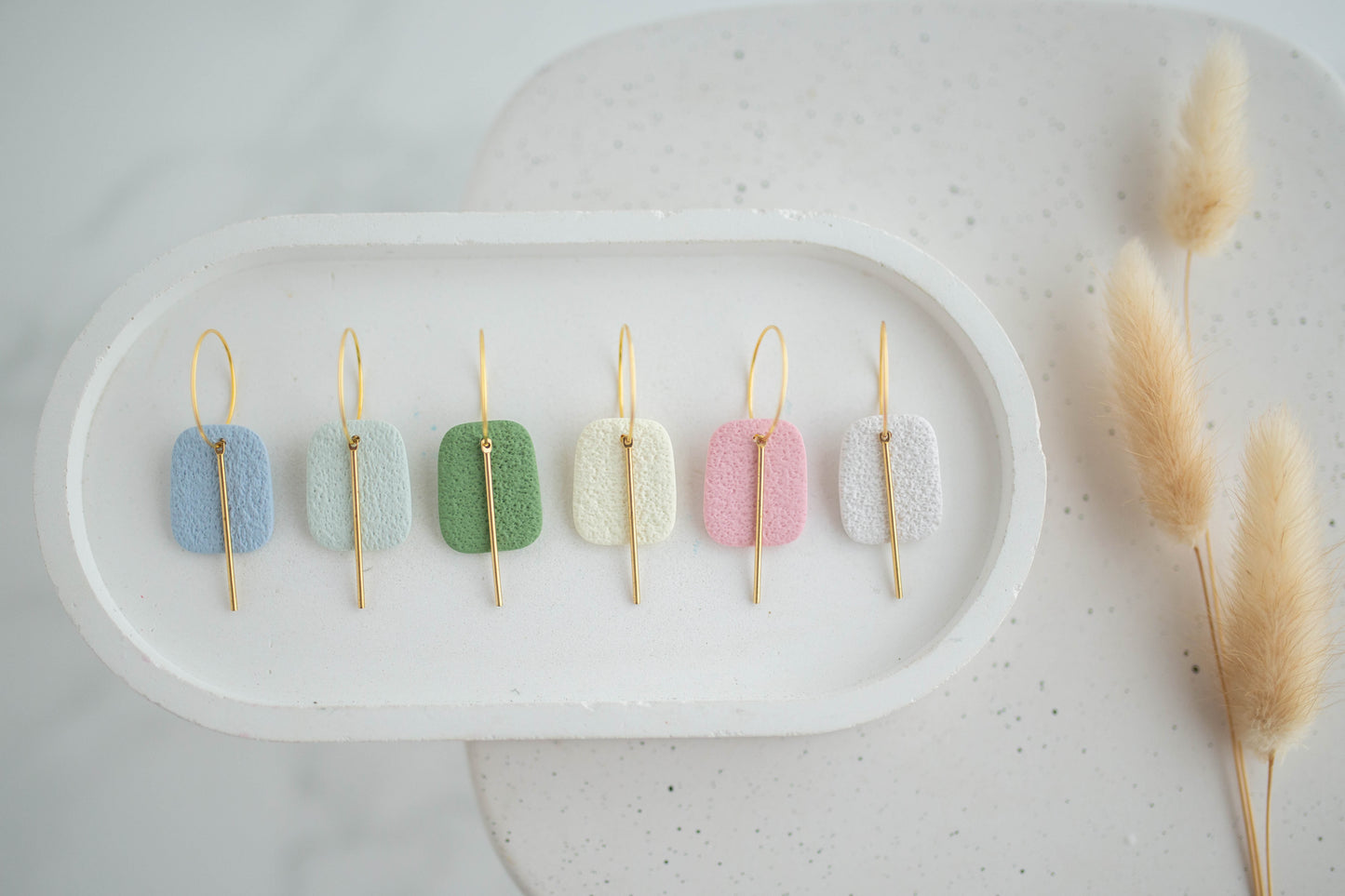 Clay Earrings | Simple Square Hoops | Happy Collection