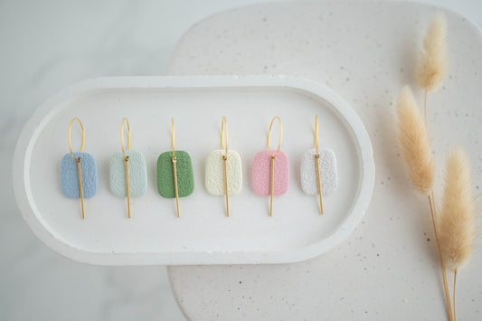 Clay Earrings | Simple Square Hoops | Happy Collection
