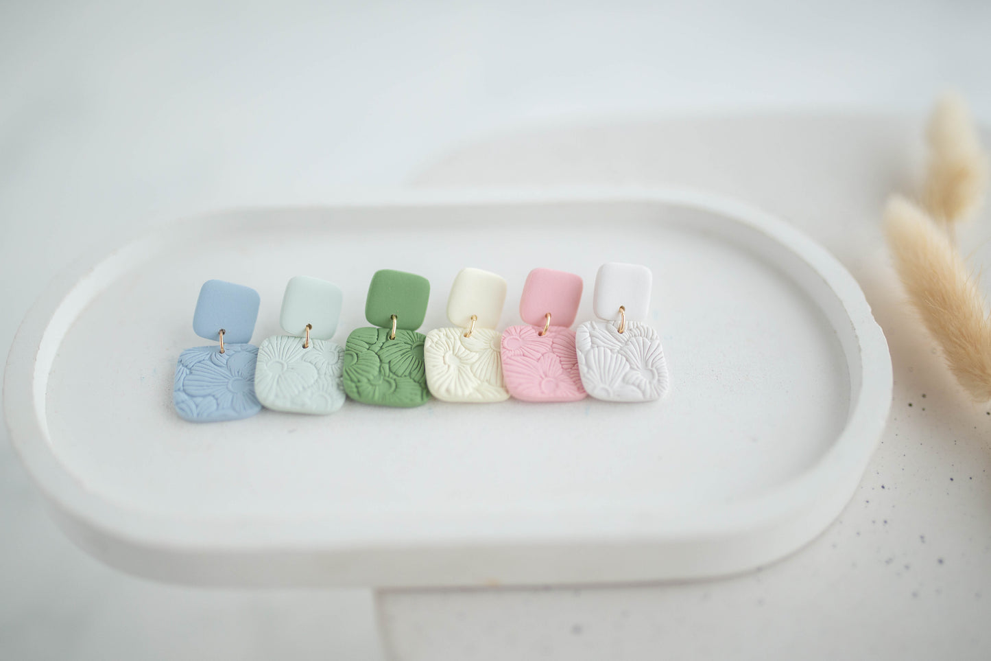Clay Earrings | Happy Square Dangles | Happy Collection