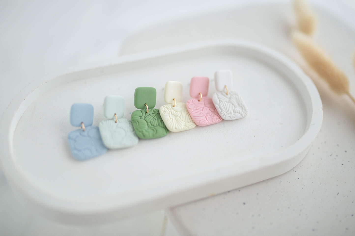 Clay Earrings | Happy Square Dangles | Happy Collection
