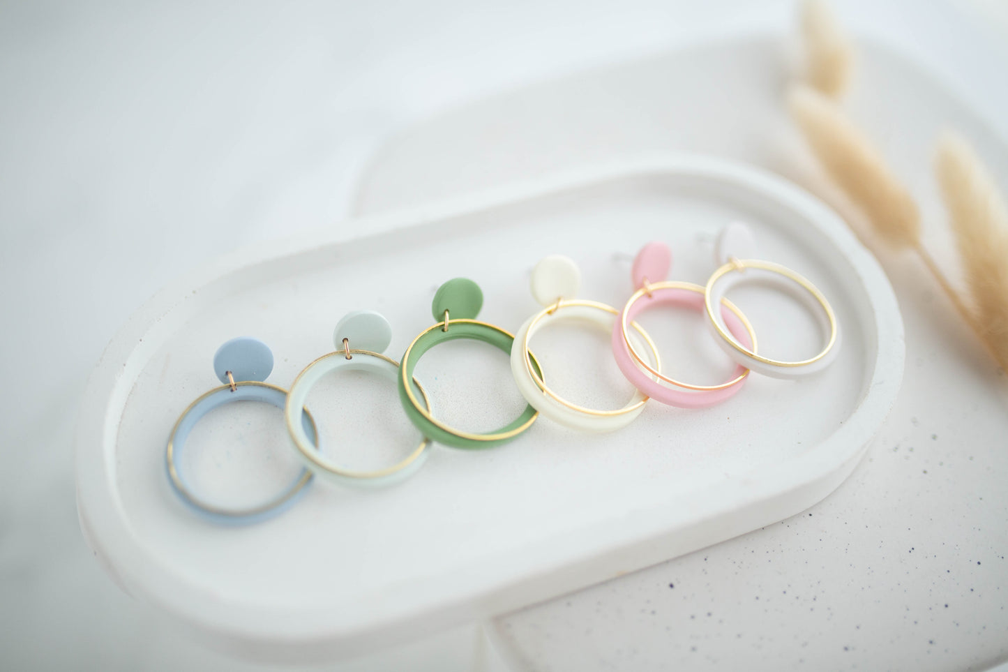 Clay Earrings | Simple Circle Dangles | Happy Collection