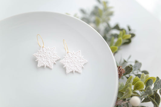 Clay Earrings | Snowflake Hoops | Merry Everything