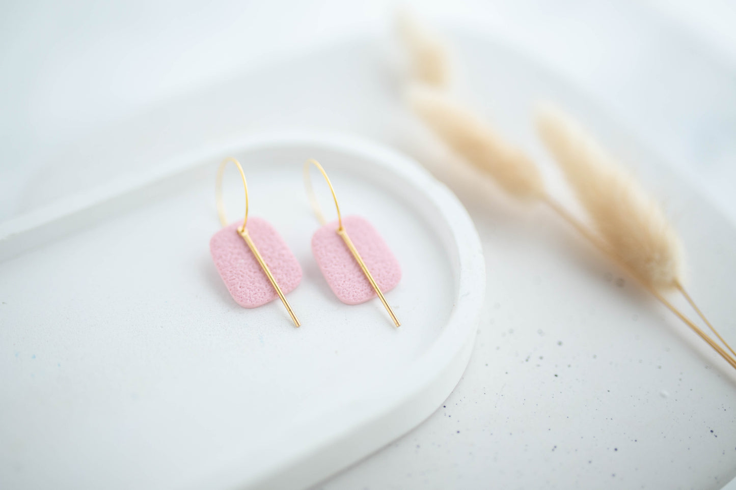 Clay Earrings | Simple Square Hoops | Happy Collection