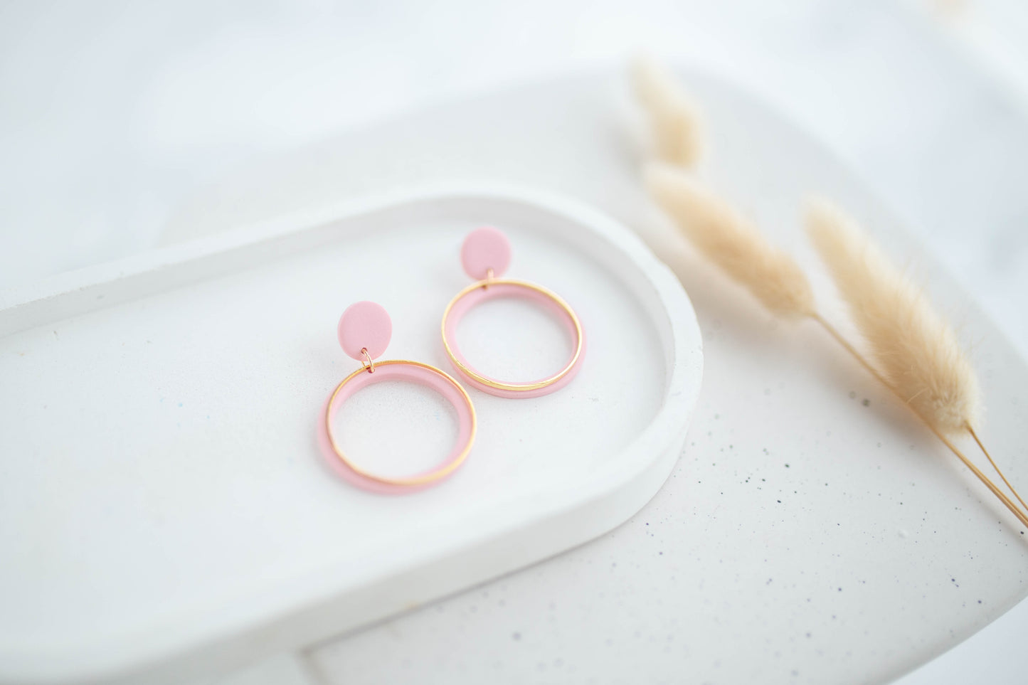 Clay Earrings | Simple Circle Dangles | Happy Collection
