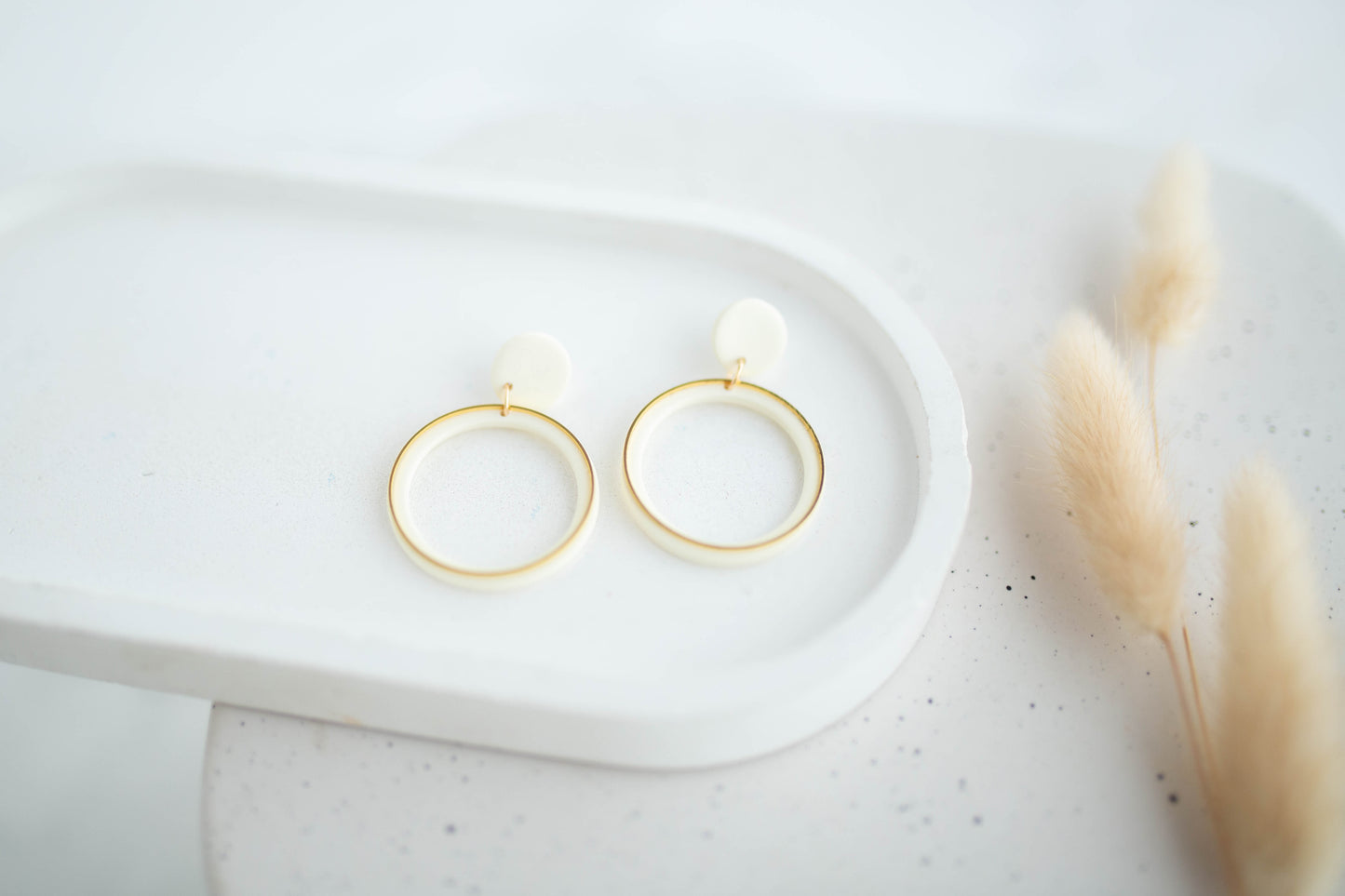 Clay Earrings | Simple Circle Dangles | Happy Collection