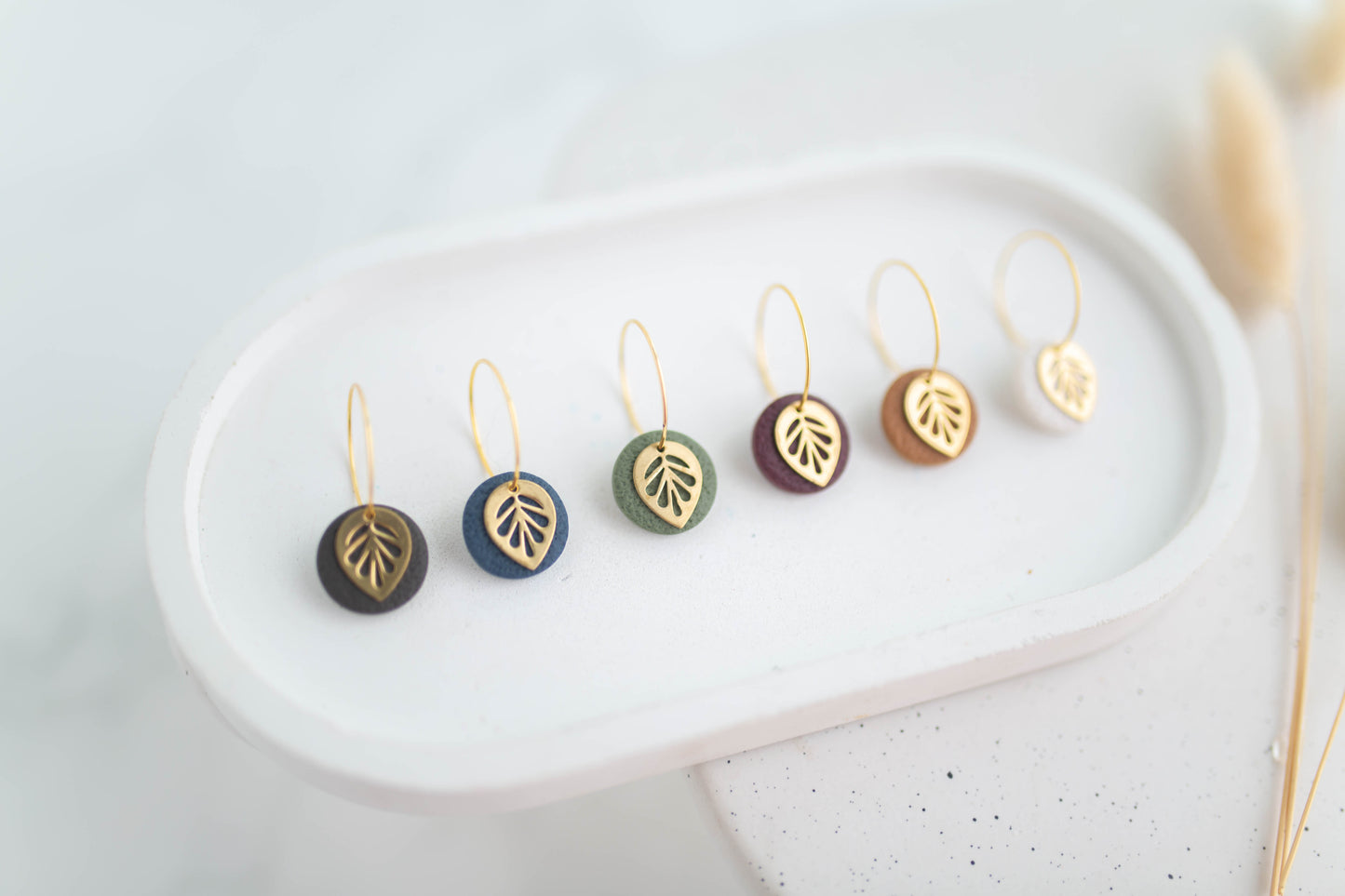 Clay Earrings | Mini Leaf Hoops | Autumn Edit