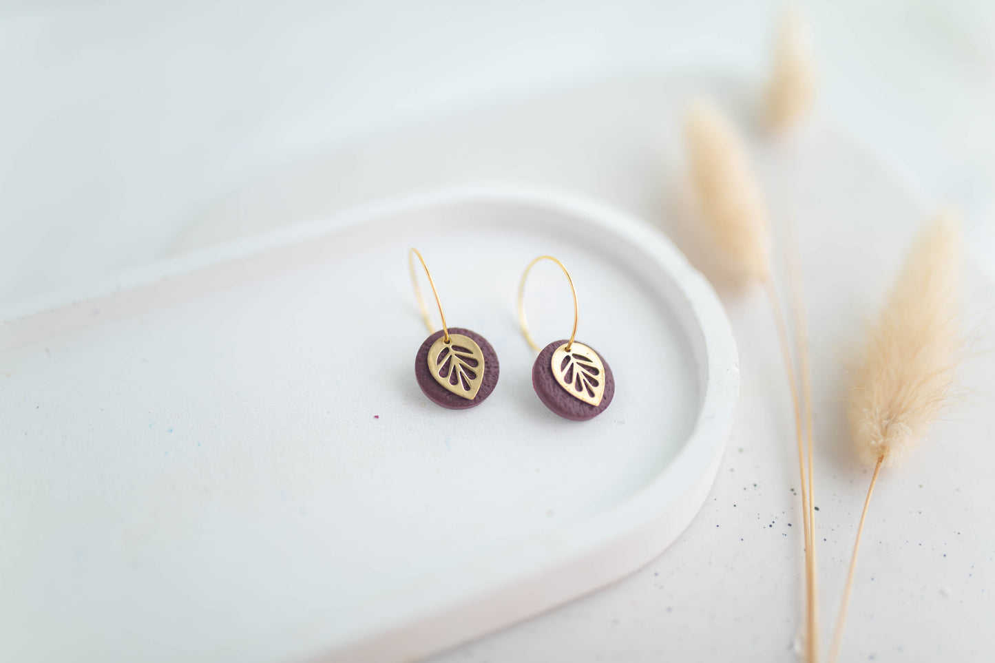 Clay Earrings | Mini Leaf Hoops | Autumn Edit