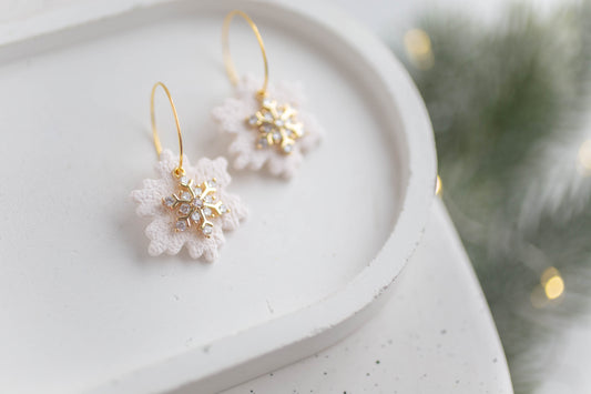 Clay Earrings | Snowflake Mini Hoops | Merry+Bright Collection