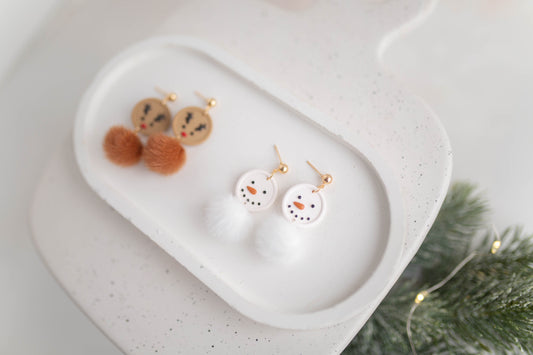 Clay Earrings | Reindeer + Snowman Dangles | Merry+Bright Collection