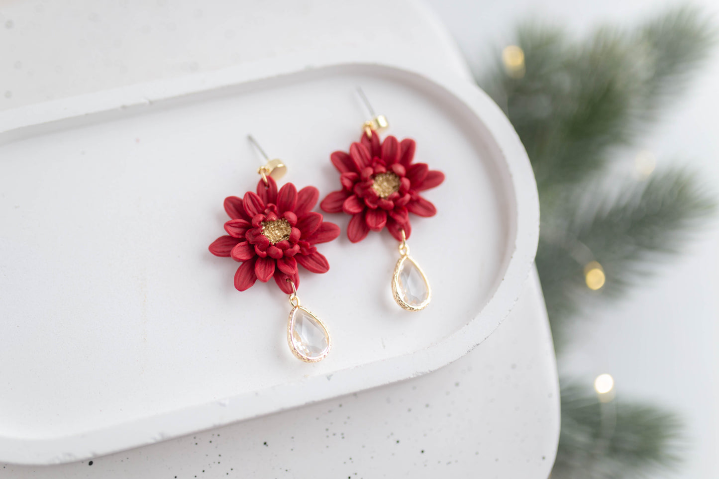 Clay Earrings | Poinsettia Dangles | Merry+Bright Collection