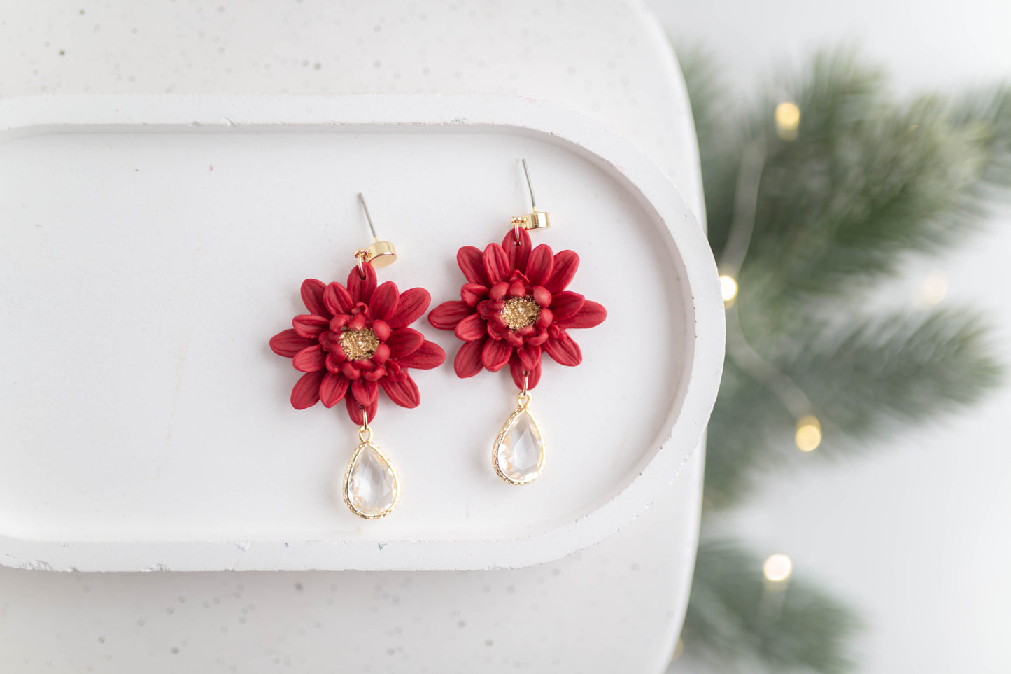 Clay Earrings | Poinsettia Dangles | Merry+Bright Collection