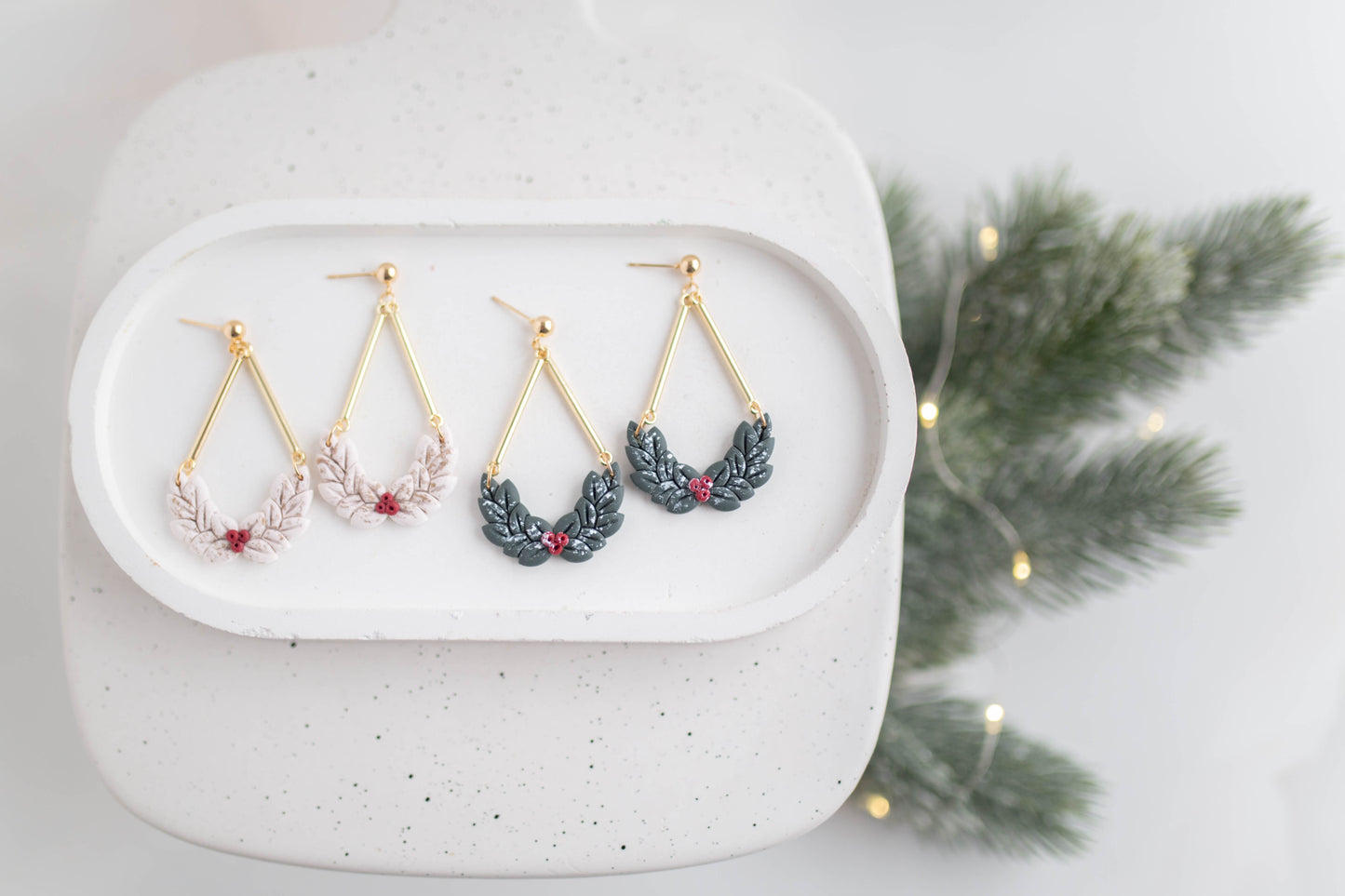 Clay Earrings | Mistletoe Dangles | Merry+Bright Collection