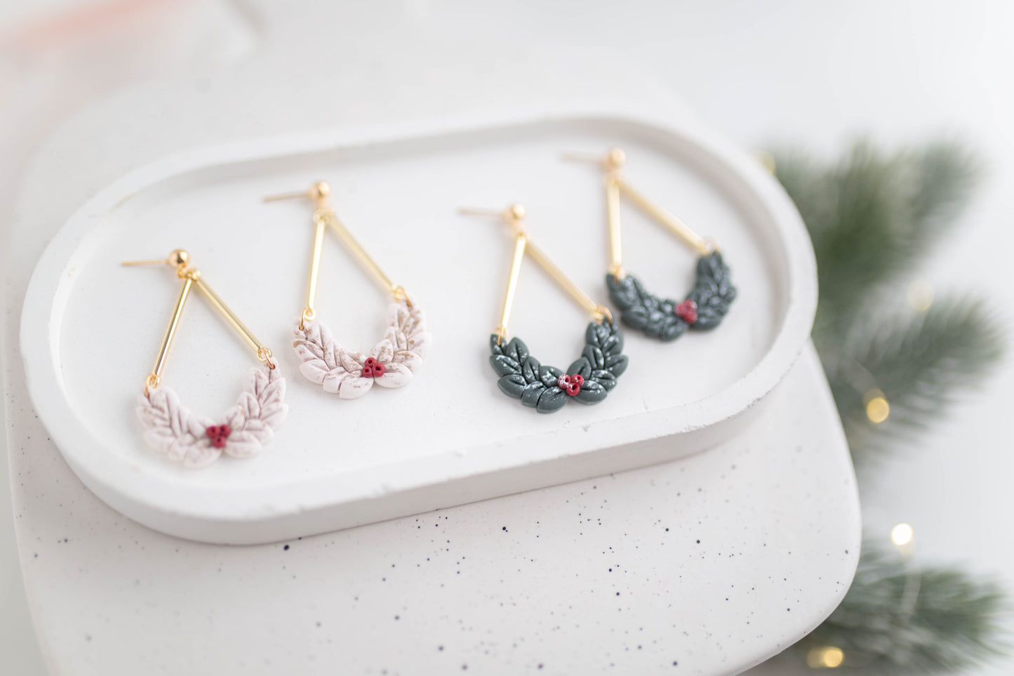 Clay Earrings | Mistletoe Dangles | Merry+Bright Collection