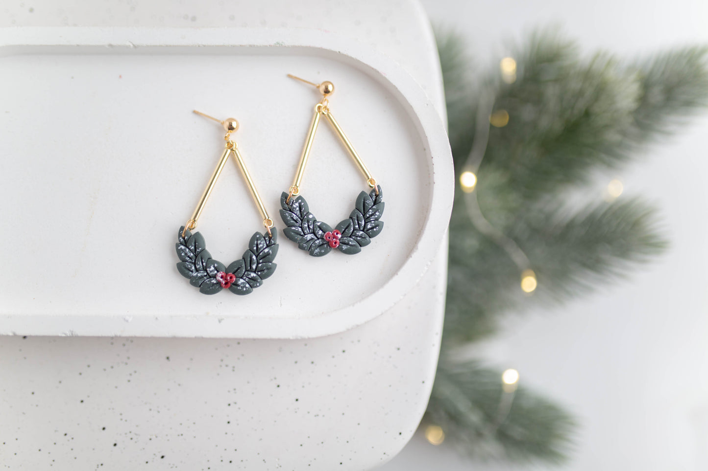 Clay Earrings | Mistletoe Dangles | Merry+Bright Collection