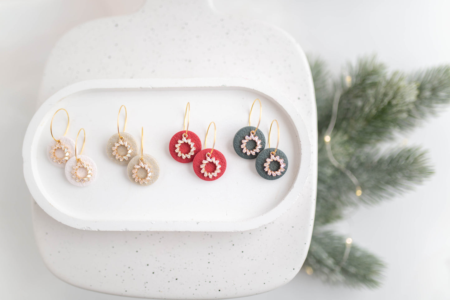 Clay Earrings | Wreath Mini Hoops | Merry+Bright Collection