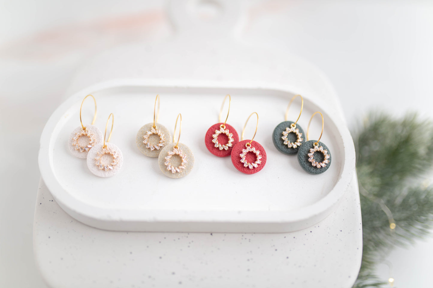 Clay Earrings | Wreath Mini Hoops | Merry+Bright Collection