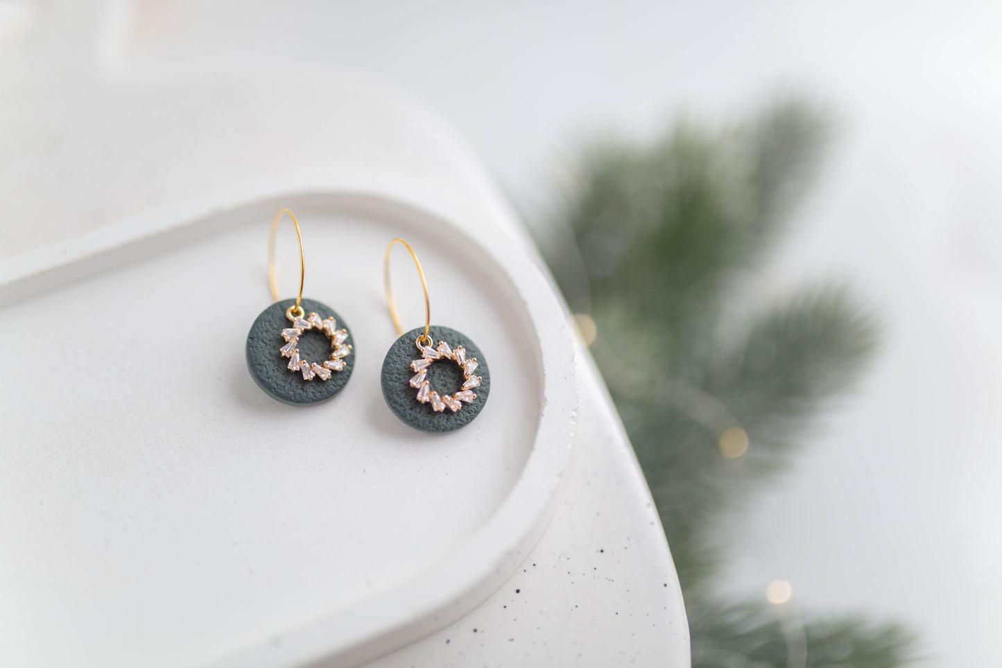 Clay Earrings | Wreath Mini Hoops | Merry+Bright Collection