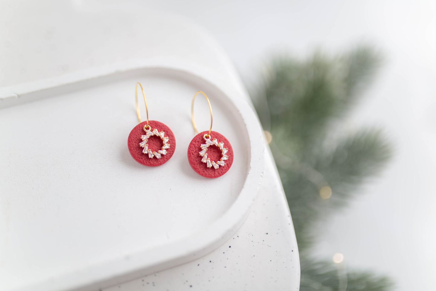 Clay Earrings | Wreath Mini Hoops | Merry+Bright Collection