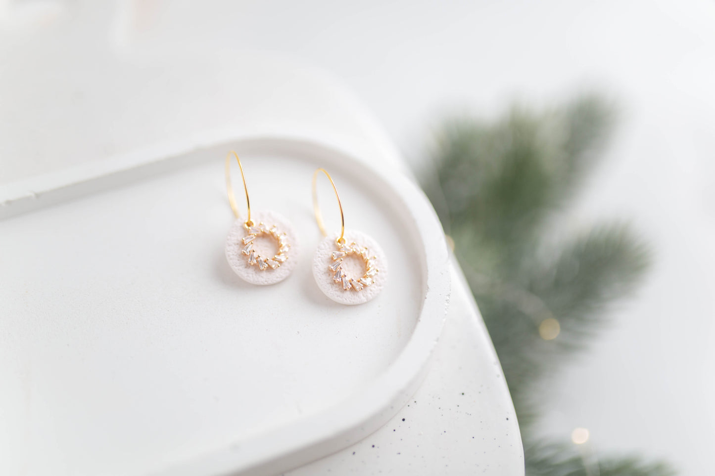 Clay Earrings | Wreath Mini Hoops | Merry+Bright Collection