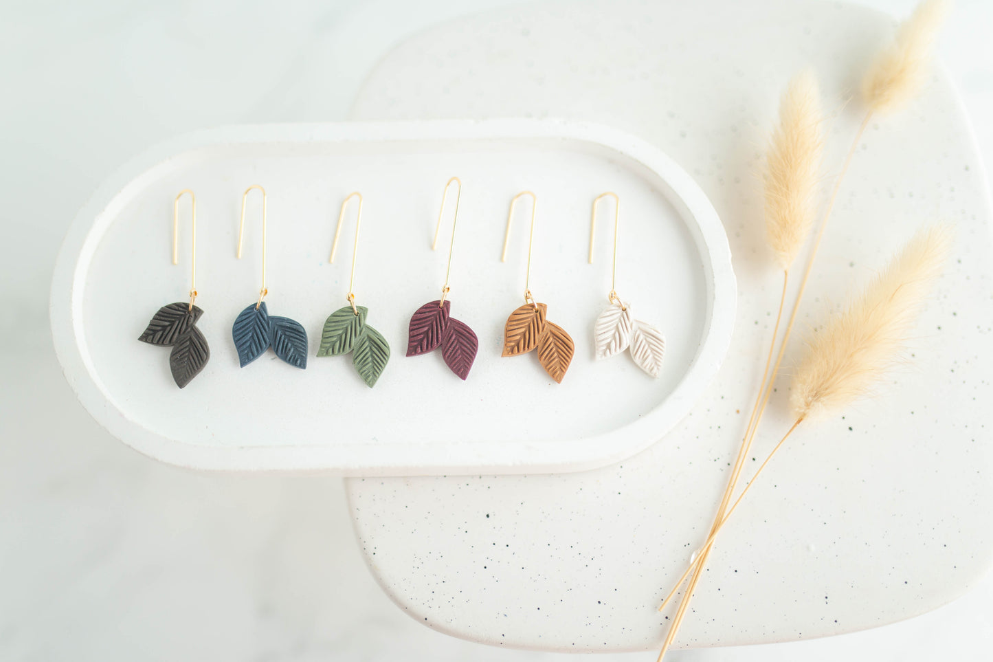Clay Earrings | Longline Leaf Dangle | Autumn Edit