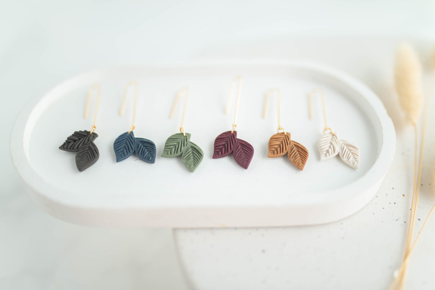 Clay Earrings | Longline Leaf Dangle | Autumn Edit