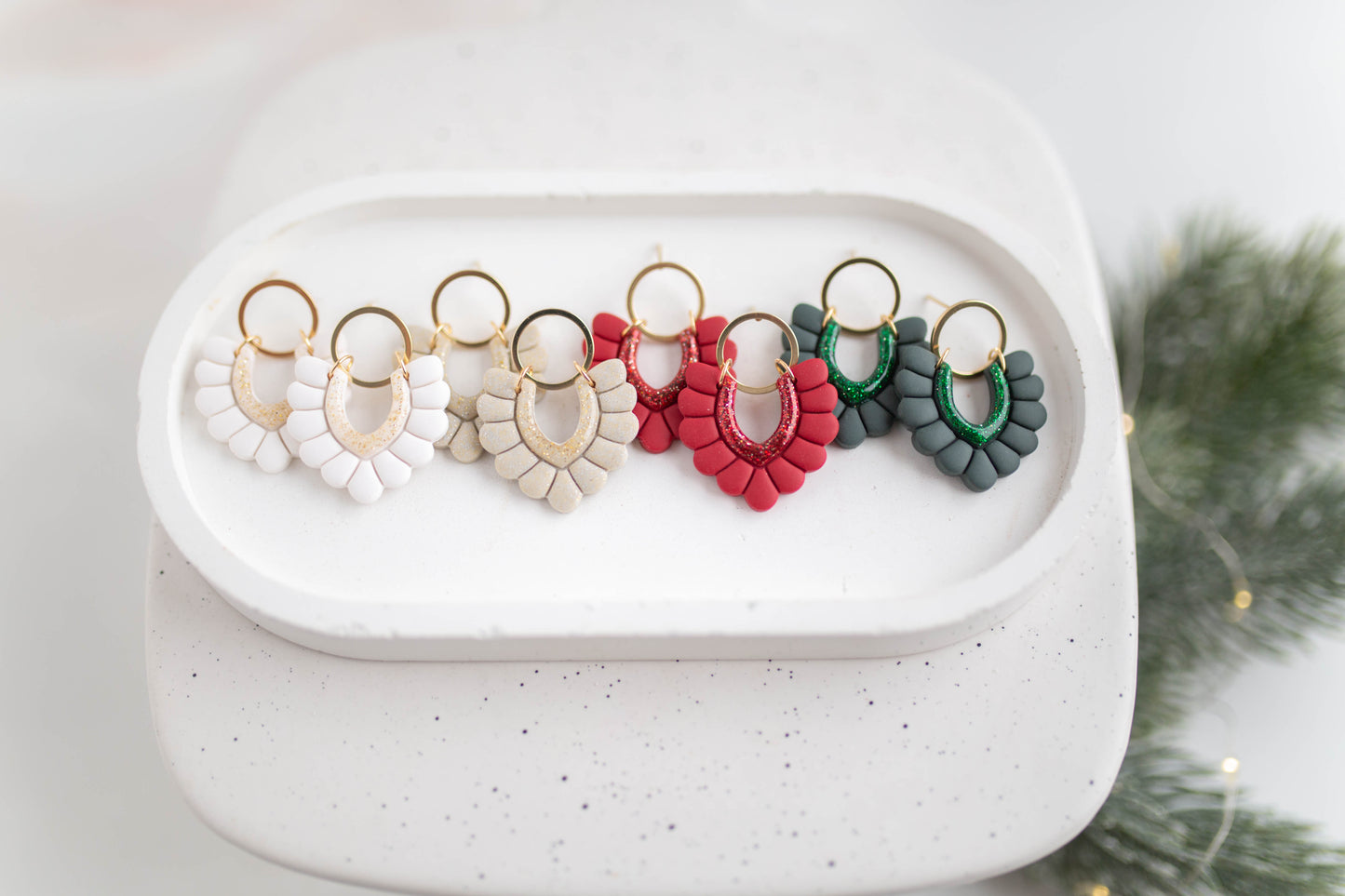 Clay Earrings | Festive Scallop Dangles | Merry+Bright Collection