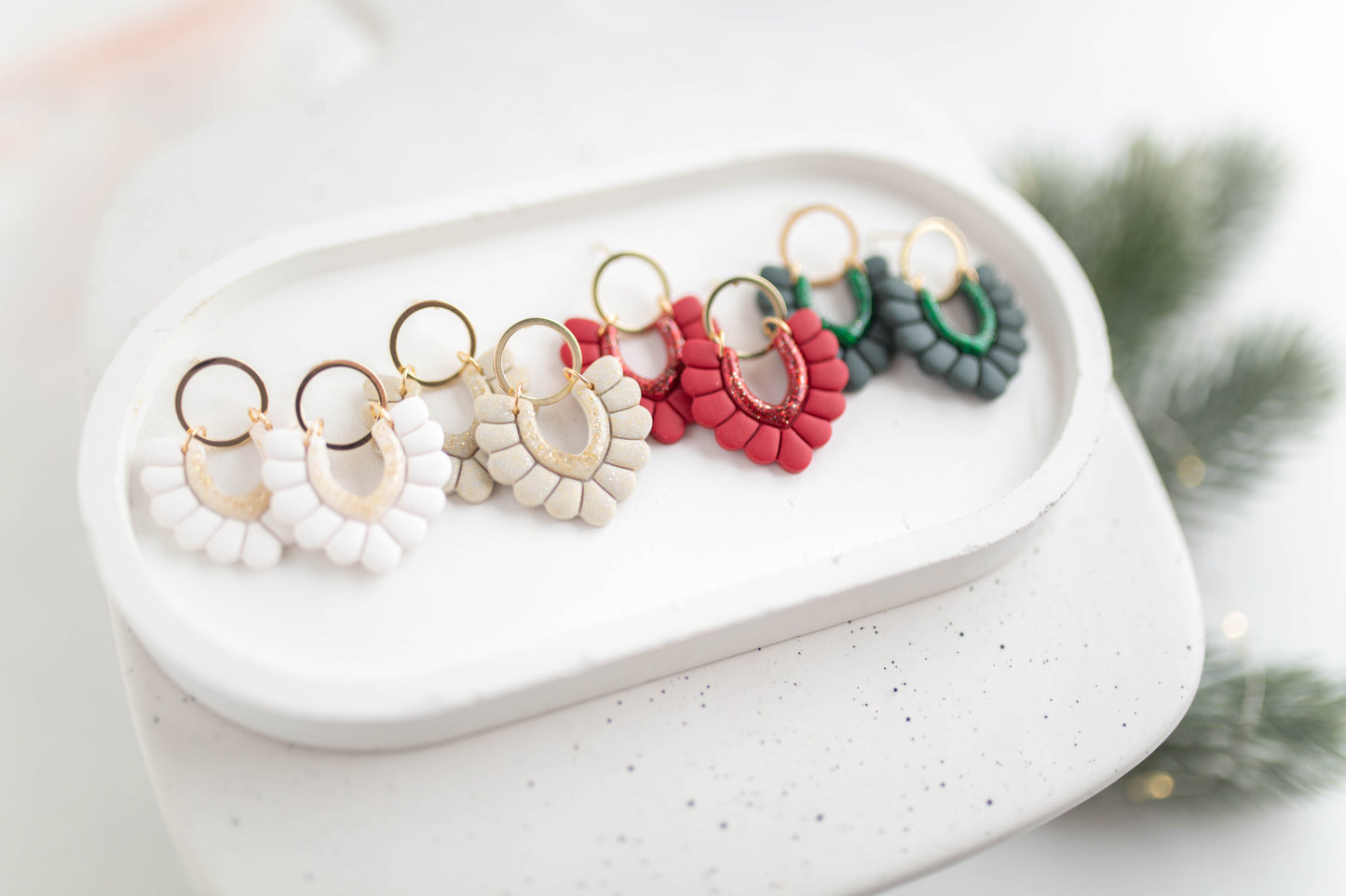 Clay Earrings | Festive Scallop Dangles | Merry+Bright Collection