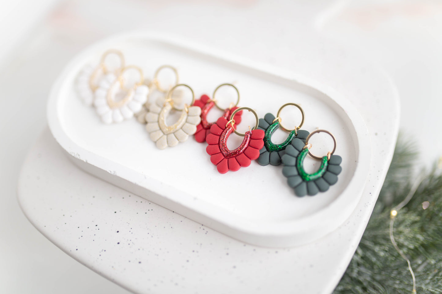 Clay Earrings | Festive Scallop Dangles | Merry+Bright Collection