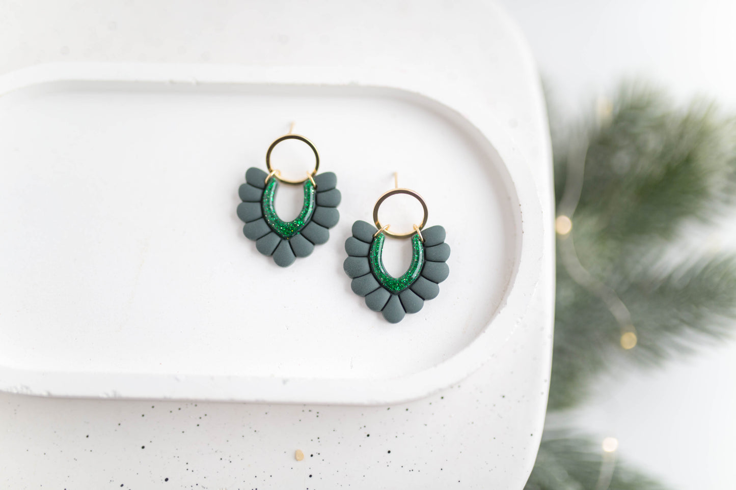 Clay Earrings | Festive Scallop Dangles | Merry+Bright Collection