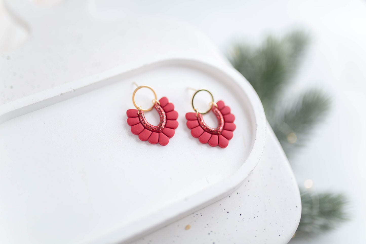 Clay Earrings | Festive Scallop Dangles | Merry+Bright Collection