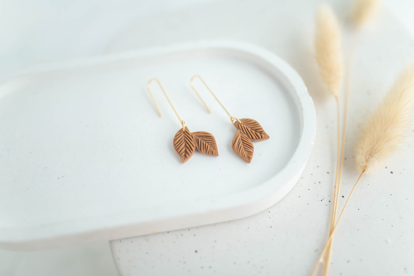 Clay Earrings | Longline Leaf Dangle | Autumn Edit