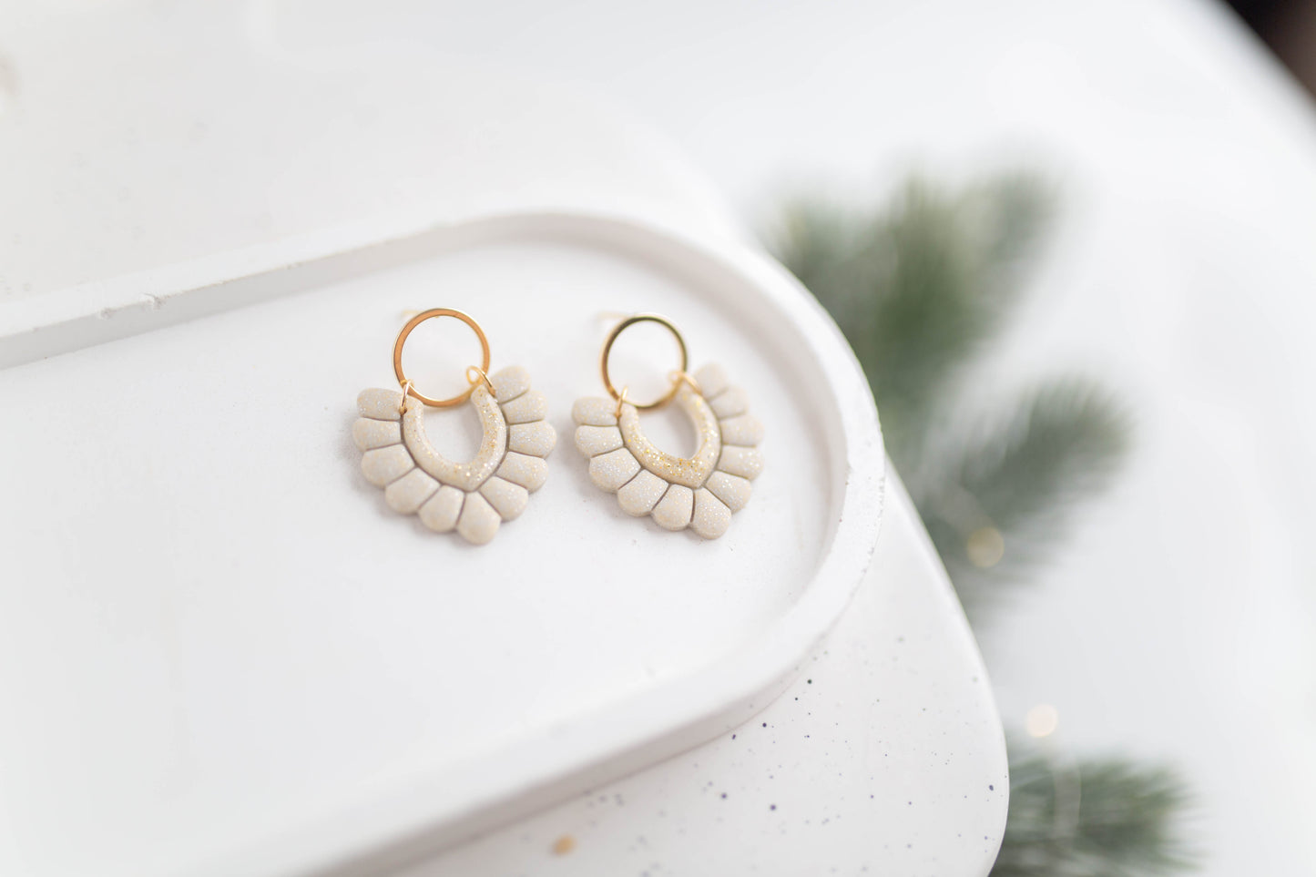 Clay Earrings | Festive Scallop Dangles | Merry+Bright Collection