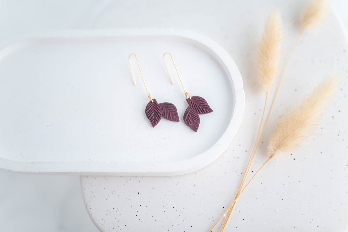 Clay Earrings | Longline Leaf Dangle | Autumn Edit