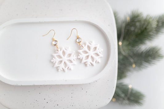 Clay Earrings | Snowflake Dangles | Merry+Bright Collection