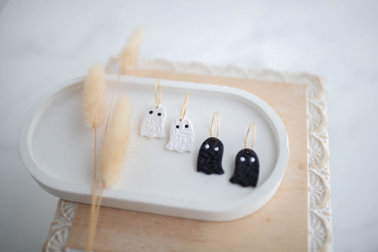 Clay Earrings | Floral Ghost Hoops | Pumpkin Patch Collection