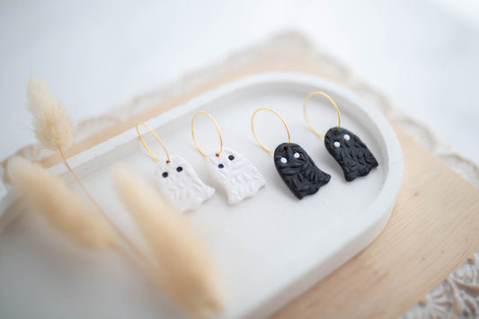 Clay Earrings | Floral Ghost Hoops | Pumpkin Patch Collection