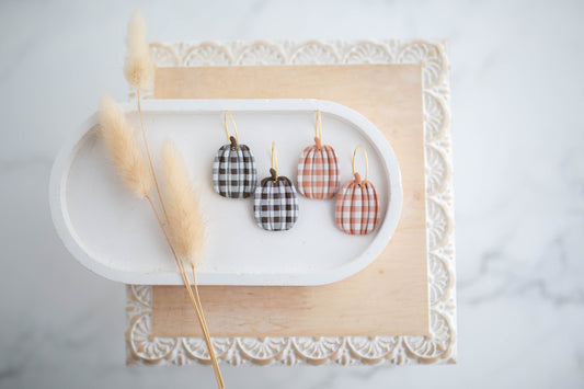 Clay Earrings | Plaid Pumpkin Hoops | Pumpkin Patch Collection