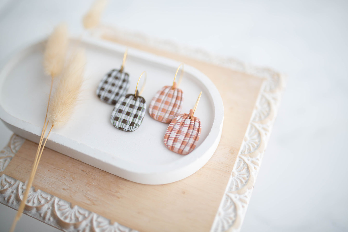 Clay Earrings | Plaid Pumpkin Hoops | Pumpkin Patch Collection