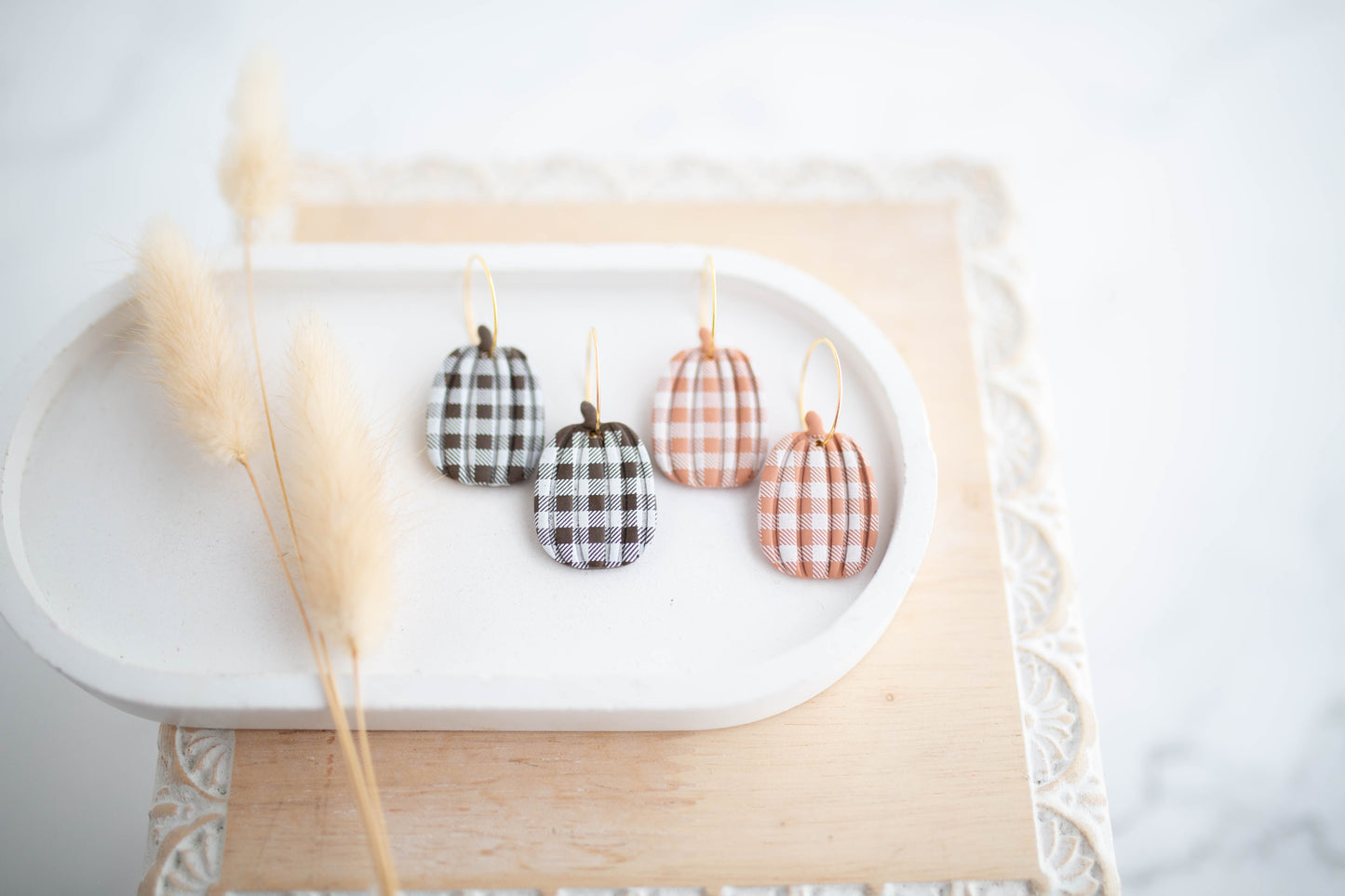 Clay Earrings | Plaid Pumpkin Hoops | Pumpkin Patch Collection
