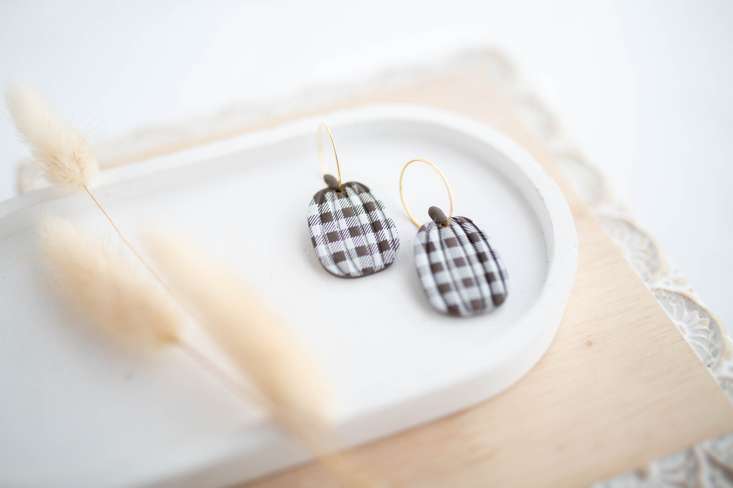 Clay Earrings | Plaid Pumpkin Hoops | Pumpkin Patch Collection