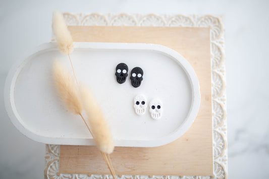 Clay Earrings | Skull Studs | Pumpkin Patch Collection