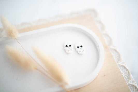 Clay Earrings | Skull Studs | Pumpkin Patch Collection