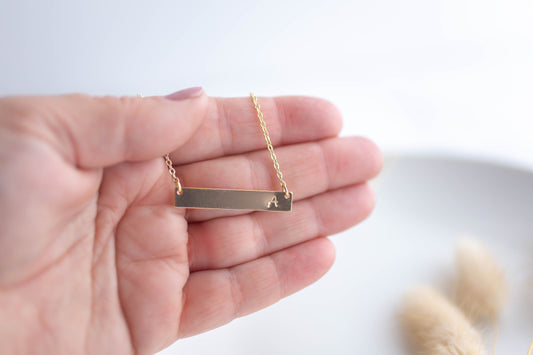 Stamped Jewelry | Initial Bar Necklace | Mother's Day Collection